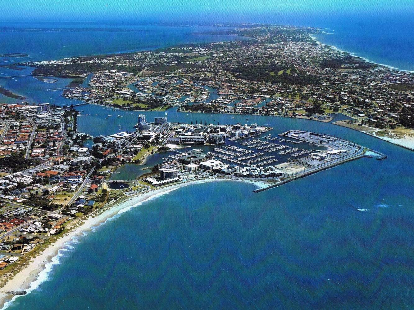 Aerial view of Mandurah, Indian Ocean & Peel Inlet