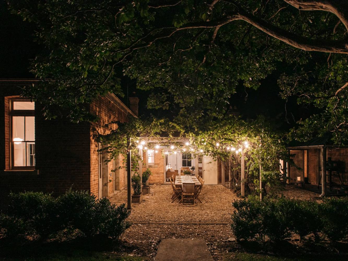 Alfresco diners under the vines 