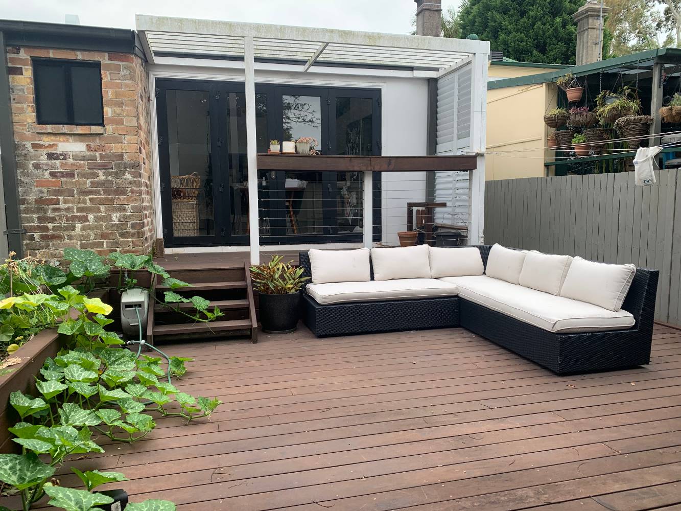 Backyard decking with large seating, BBQ, Veg Garden, Home compost