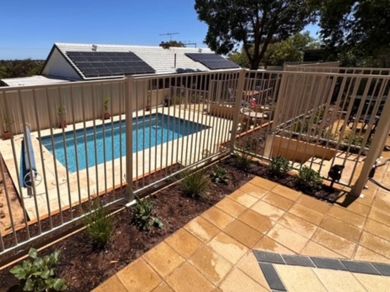 Looking down at pool area