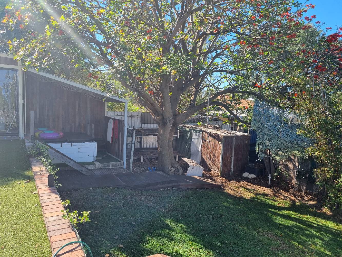 6 seater spa, chooks, lawn area