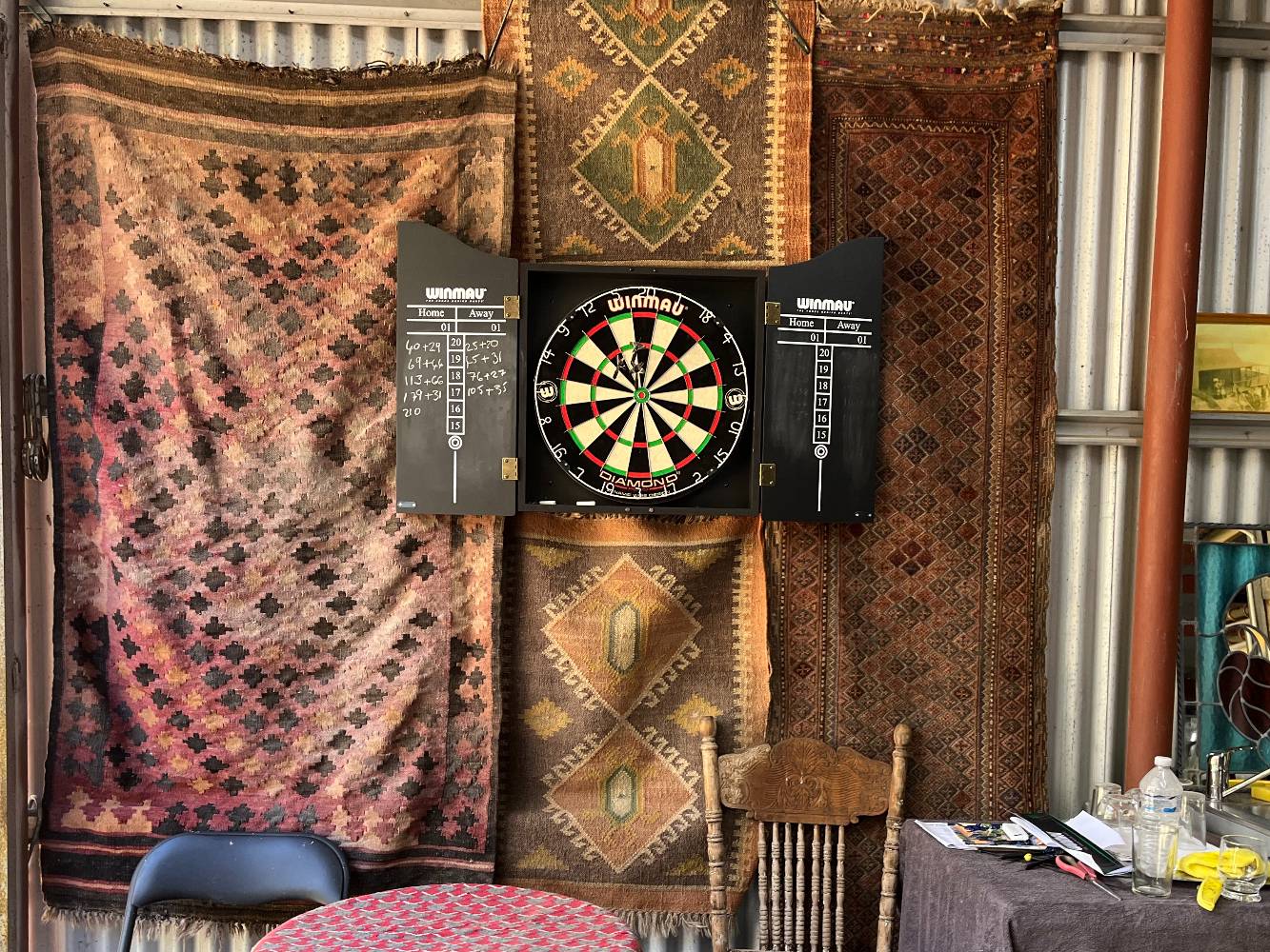 The dart board in the shed